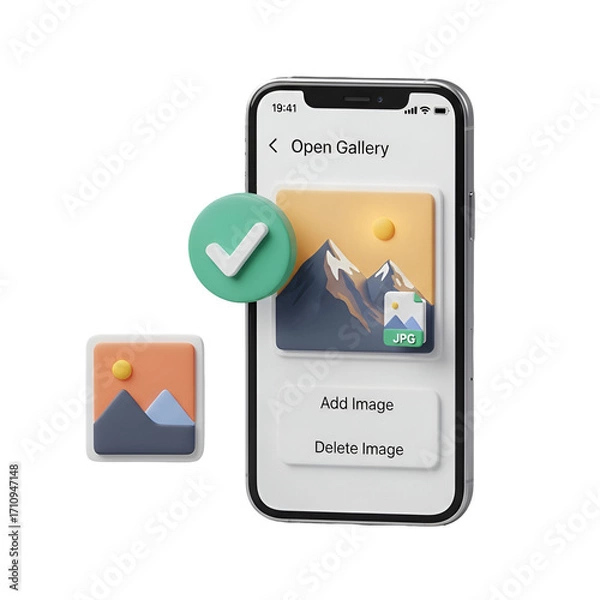 Fototapeta 3d smartphone gallery interface with image upload icon  
