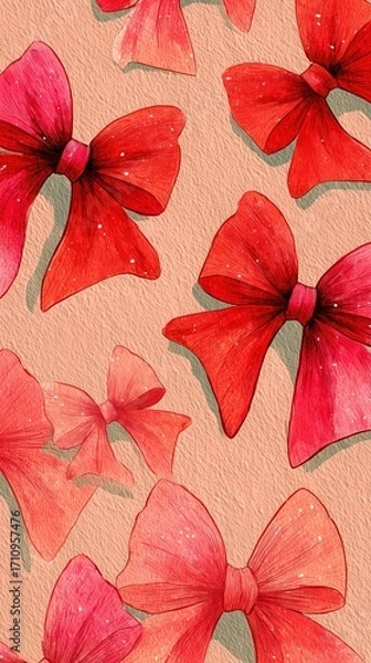 Fototapeta Colorful collection of artistic ribbons on a textured background showcasing various shades of red and pink
