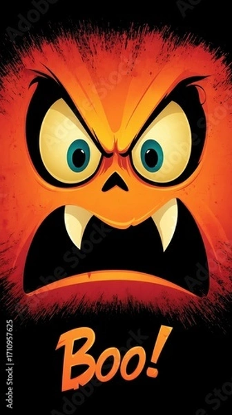 Fototapeta Fierce pumpkin character with exaggerated facial expression in vibrant colors perfect for spooky season decorations