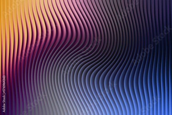 Fototapeta Abstract image featuring a wavy pattern with gradient colors from yellow to purple and blue tones