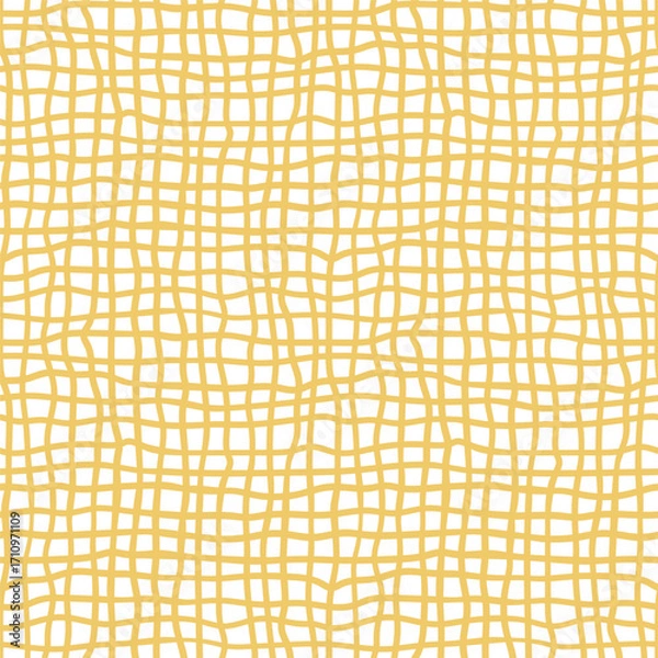 Fototapeta Yellow checkered seamless pattern. Summer picnic background, plaid, blanket hand drawn wallpaper, geometric print, textile design. Vector tartan texture for table cloth, shirts, plaid, clothes, paper.
