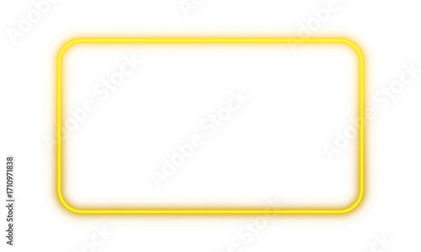 Fototapeta Yellow glowing neon rectangle frame border light glow illuminated bright shape transparent background corner rounded electric square luminous vibrant futuristic design element isolated