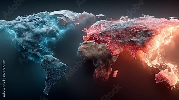 Fototapeta Modern global network design world map visualization high resolution wallpaper