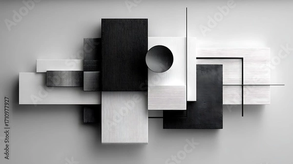 Fototapeta Monochrome abstract shapes composition modern geometric minimal design high resolution image