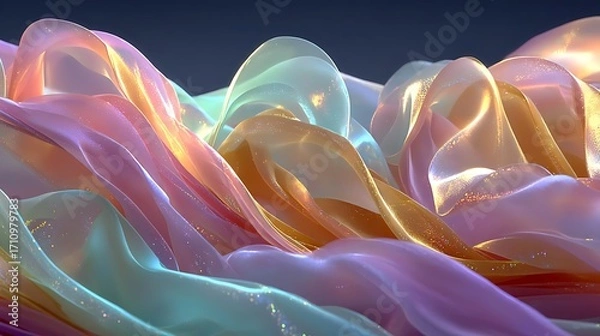 Fototapeta Pastel wave abstract ribbons fluid art composition high resolution background