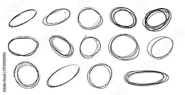 Fototapeta Hand Drawn Sketch Circles and Ovals Rough Brush Doodle Design Elements Set
