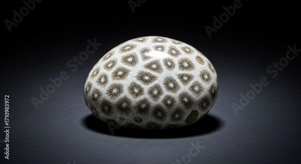Fototapeta Polished rock with intricate patterns on a dark surface