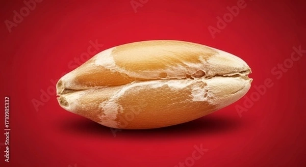 Fototapeta Single grain of wheat on a red background, close-up