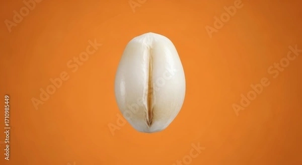Fototapeta Close-up of a single peeled garlic clove on an orange backdrop