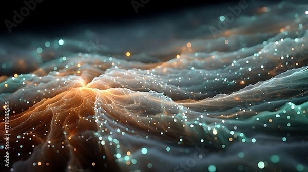 Fototapeta Stunning fractal web glowing with teal orange lights high resolution image