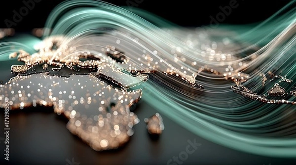 Fototapeta Stunning futuristic world map with neon light trails high resolution wallpaper