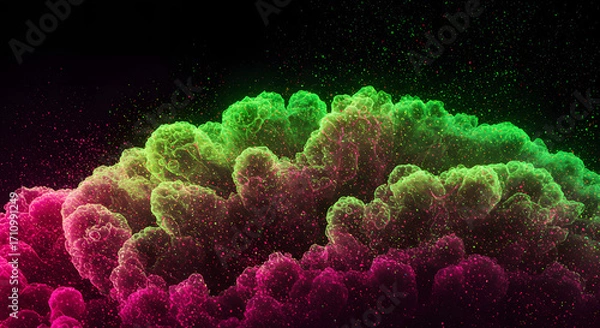 Fototapeta Abstract Cloud Form: A vibrant close-up captures a soft, cloud-like form with gradients of lush green and magenta, creating an organic, otherworldly aesthetic, floating on the dark backdrop.