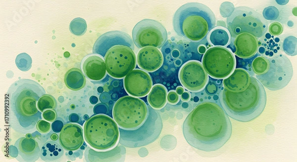 Fototapeta Microscopic Universe: A vibrant artistic rendering of microscopic cell structures. These intricate forms showcase an abstract landscape of life.