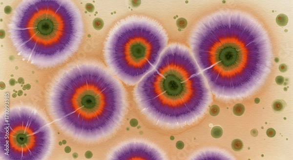 Fototapeta Microbial Colony Illustration: An intricate and artistic illustration that shows the growth and structure of microorganisms in a lab environment, it's great for science publications.
