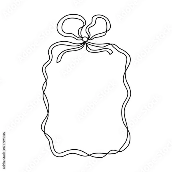 Fototapeta Whimsical coquette black rectangular bow ribbon frame on white background. Elegant and playful design for invitations, scrapbooking, branding, packaging, and feminine digital projects. Vector art