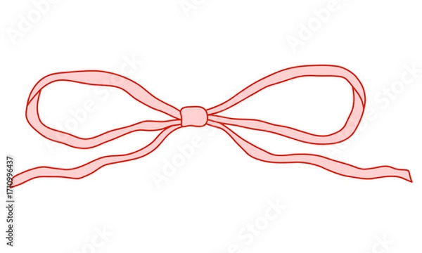 Fototapeta Whimsical coquette pink bow ribbon with red outline. Cute and elegant design element for Valentines Day, packaging, greeting cards, scrapbooking, feminine branding, and decorations. Vector art
