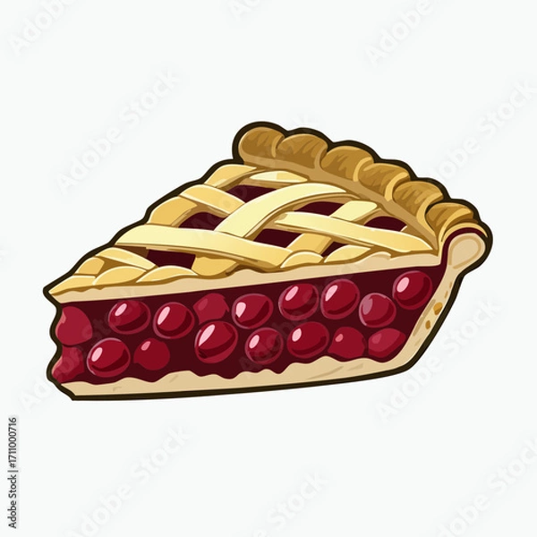Fototapeta Cherry Pie Slice Vector Illustration with Lattice Crust