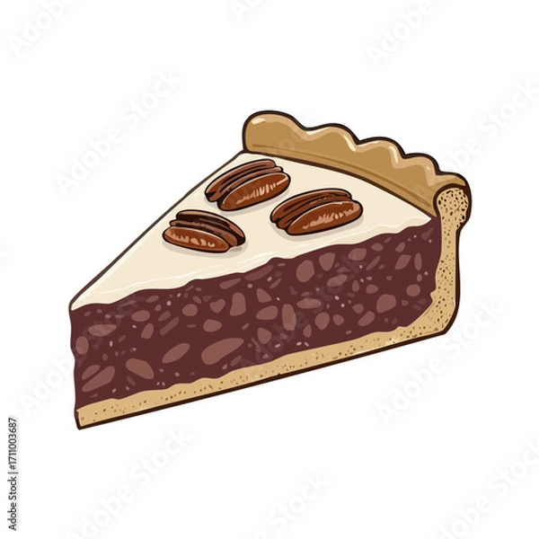 Fototapeta Pecan Pie Slice Vector Illustration with Nuts and Flaky Crust