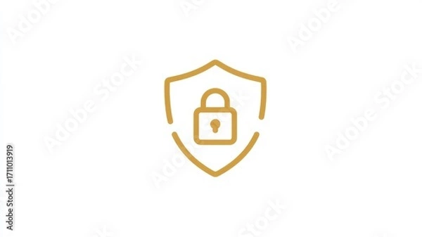 Fototapeta Shield icon featuring a padlock symbol, representing security and protection, designed in a minimalistic style with a golden color palette, suitable for digital safety concepts