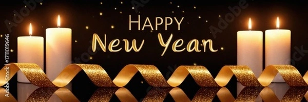 Fototapeta Celebrate the new year with elegant candles and golden ribbon, creating a warm and festive atmosphere for welcoming new beginnings and joyful moments.