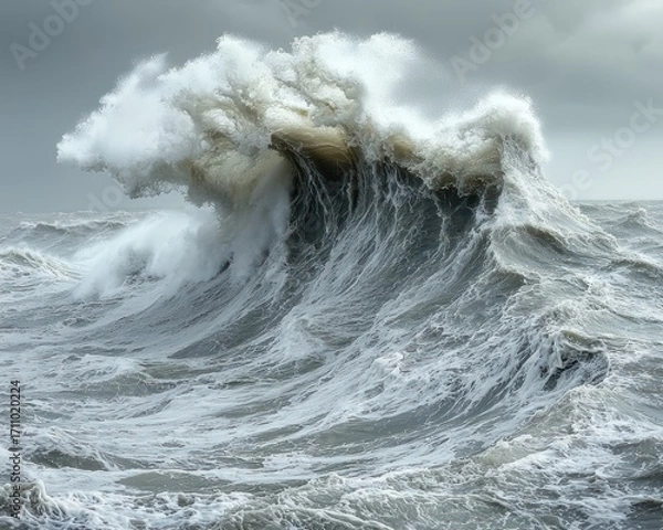 Fototapeta Powerful ocean wave crashing in a dramatic display