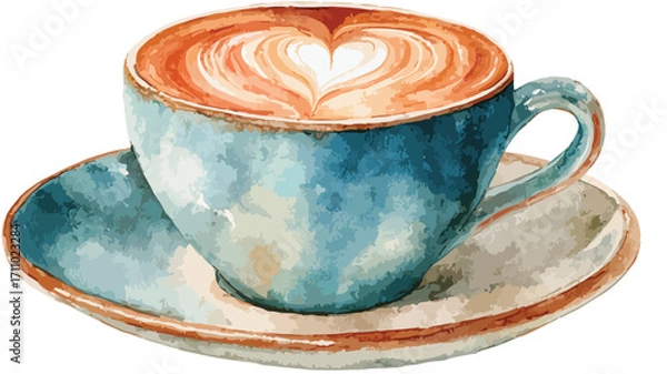 Fototapeta Watercolor Cappuccino Vector Coffee Cup Illustration