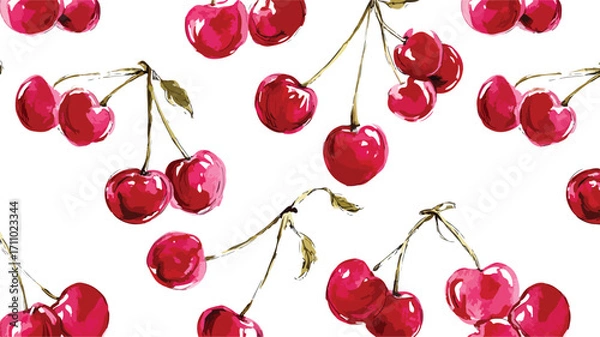 Fototapeta Cherry Watercolor Print Pattern Vector Bac