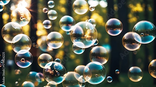 Fototapeta Lots of soap bubbles in the air	