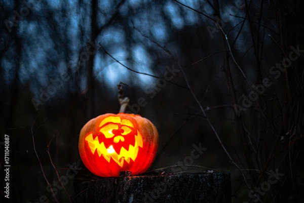 Obraz Halloween pumpkin with eerie expression