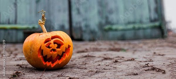 Obraz Pumpkin head glowing in the shadows