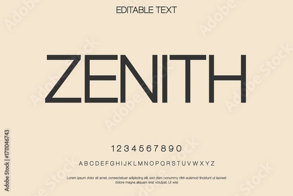 Fototapeta Elegant modern font zenith with numbers and alphabet on a soft beige background
