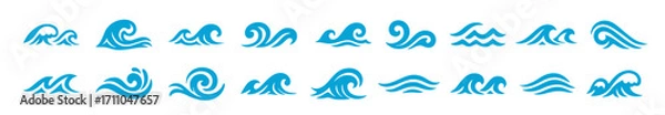 Fototapeta Vector sea wave icon. Water ocean shape wave silhouette element flow logo symbol design