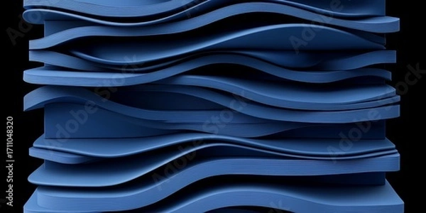 Fototapeta Blue image of a wave with a black background. The image is abstract and has a sense of movement and fluidity
