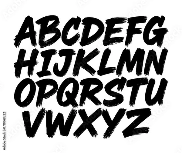 Fototapeta Brush font alphabet letter paint typography. Brush type background black texture grunge vector font