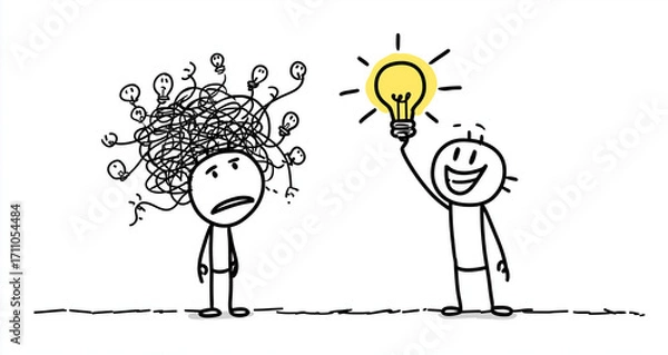 Fototapeta Unraveling thoughts illustrated with characters exchanging ideas and realizing solutions Generative AI