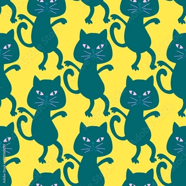 Fototapeta Halloween animals seamless cats pattern for wrapping paper and fabrics and linens and kids clothes print