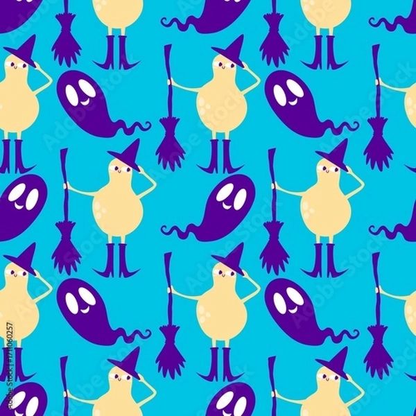 Fototapeta Halloween monsters fruit seamless pear witch pattern for wrapping paper and fabrics