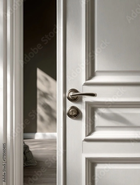 Fototapeta Elegant White Doorway Detail: Interior Architecture with Refined Handle and Textured Background