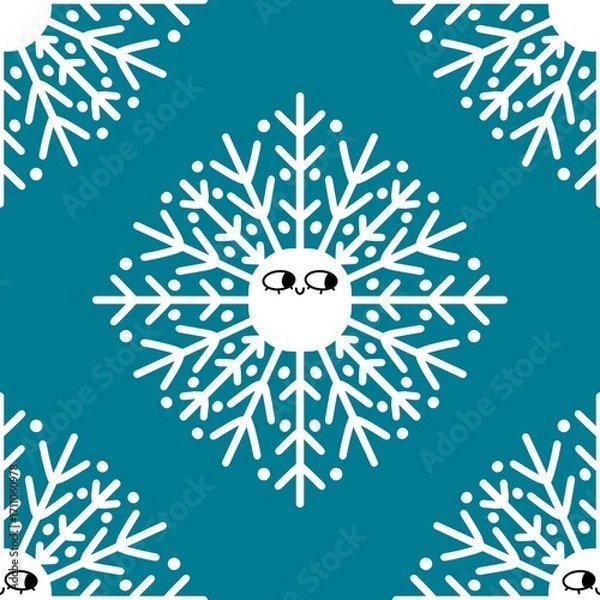 Fototapeta Christmas ice scribble seamless snowflakes pattern for wrapping paper and fabric