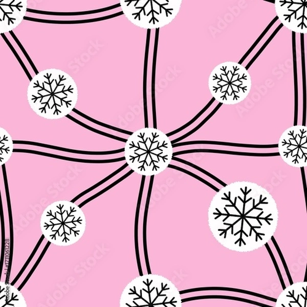 Fototapeta Christmas ice scribble seamless snowflakes pattern for wrapping paper and fabric