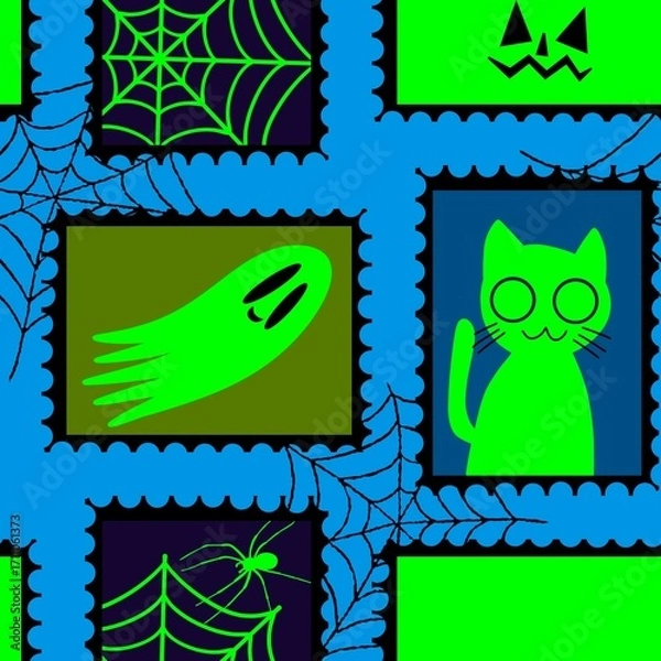 Fototapeta Halloween animals seamless cats pattern for wrapping paper and fabrics and linens and kids clothes print