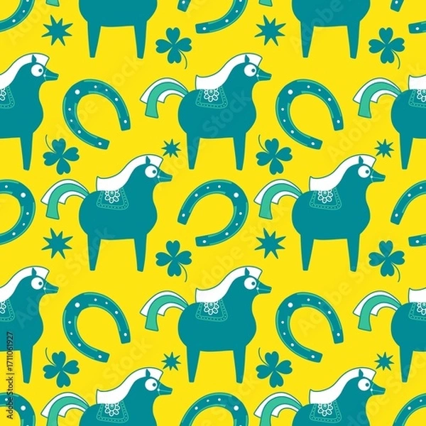 Fototapeta Christmas animals seamless horse pattern for wrapping paper and fabrics