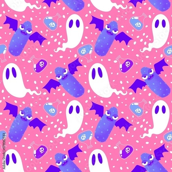 Fototapeta Halloween monsters vegetables seamless cucumber vampire pattern for wrapping paper and fabrics