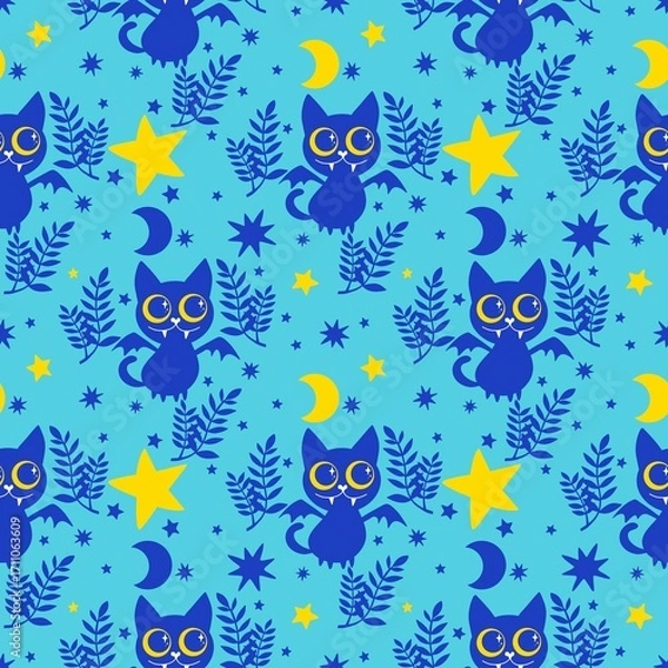 Fototapeta Halloween animals seamless cats pattern for wrapping paper and fabrics and linens and kids clothes print