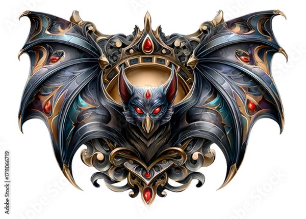 Fototapeta Intricate Black Bat Design with Red Accents and Ornate Background Elements