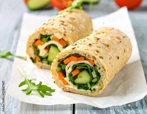 Fototapeta 野菜とチーズのロールパン