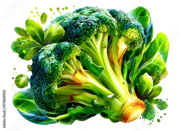 Fototapeta Fresh Broccoli with Vibrant Green Leaves on Isolated Transparent Background