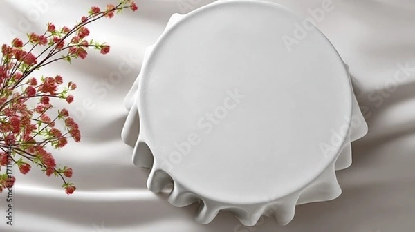 Fototapeta White tablecloth with a flower arrangement on it