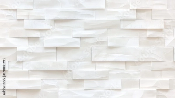 Fototapeta White wall with a pattern of white squares. The wall appears to be made of wood and has a rough texture. The pattern of the squares is irregular and creates a sense of depth and dimension