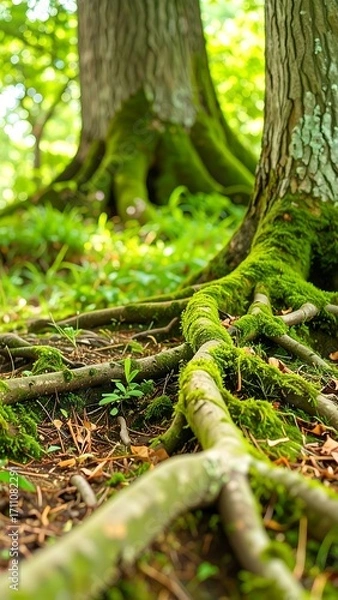 Obraz Forest floor with mossy tree roots
